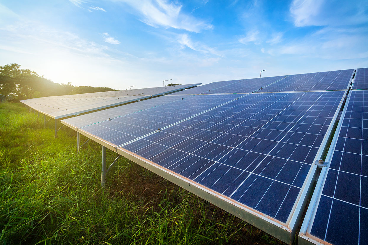 Solar panels in the grass for a solar refrigeration unit